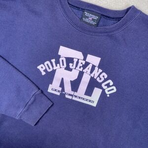 Vintage 90s Polo Jeans Co Ralph Lauren Blue Crewneck Sweatshirt Large Made USA